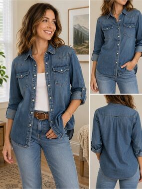 Jane + Delancey Denim Button Front Shirt Jacket Chambray Small